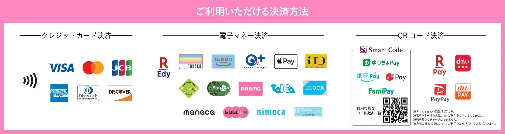 ご利用いただける決済方法